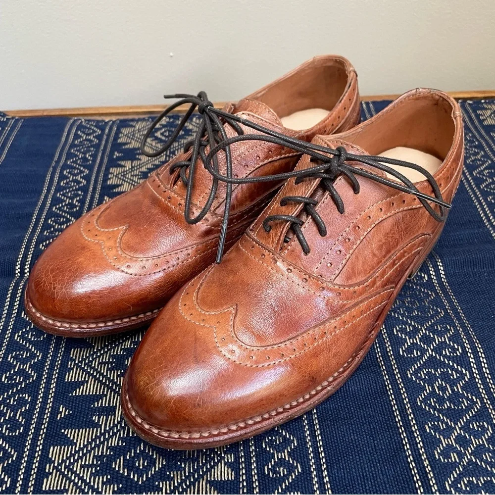 Bed|Stu Lita Oxfords Goodyear Welt Shoes Wingtip Rustic Brown Leather Size 7.5